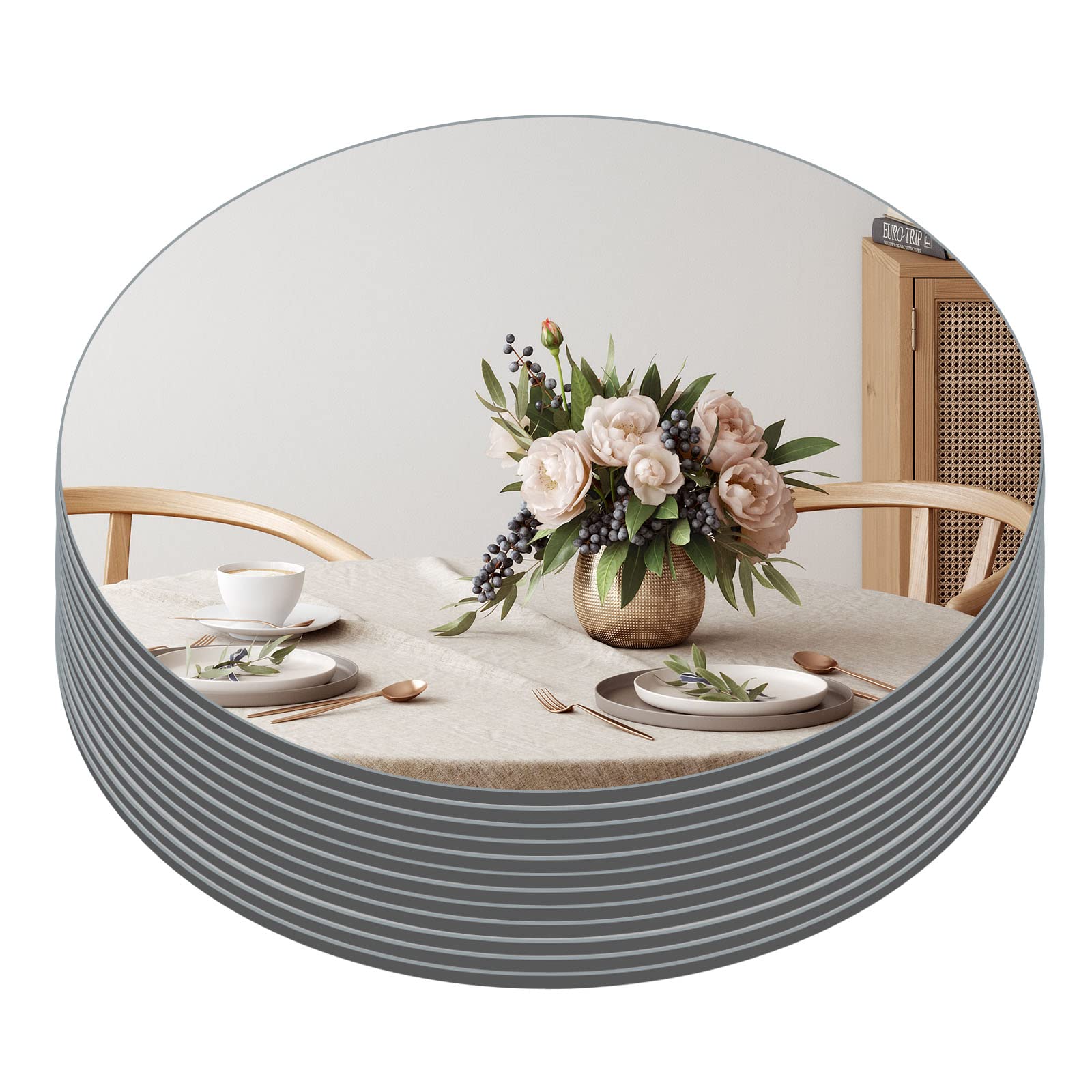 Photo 1 of Muzilife 12" Round Mirror Candle Plate Set, 2 mm Circle Tables Mirror Trays - Box of 12 Glass Candle Plate Set for Table Wedding Centerpieces, Party, Festivals Decor
