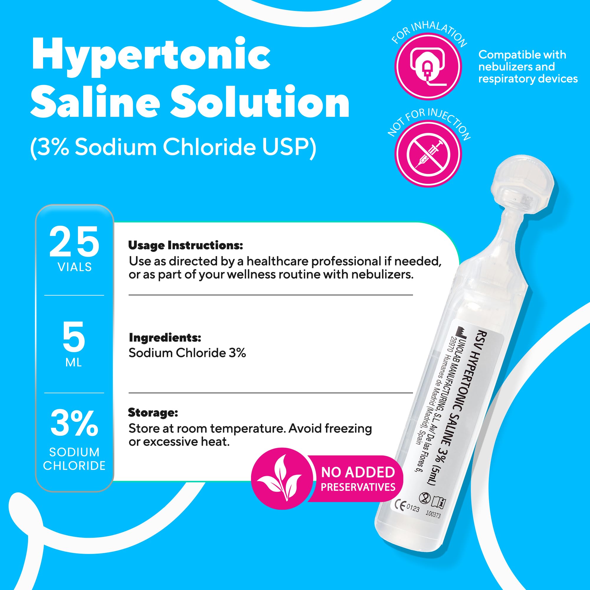 NAVEH PHARMA RSV Gentle Respiratory Relief: Baby-Friendly 3% Hypertonic Saline Solution for Nebulizer | Soothing Inhalation for Little Ones | 25 Vials x 5ml | Easy Clearing of Tiny Lungs & Congestion