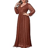 CYCLAMEN Plus Size Sparkly Formal Dress Lace Maxi V Neck Cocktail Evening Gown Wedding Guest