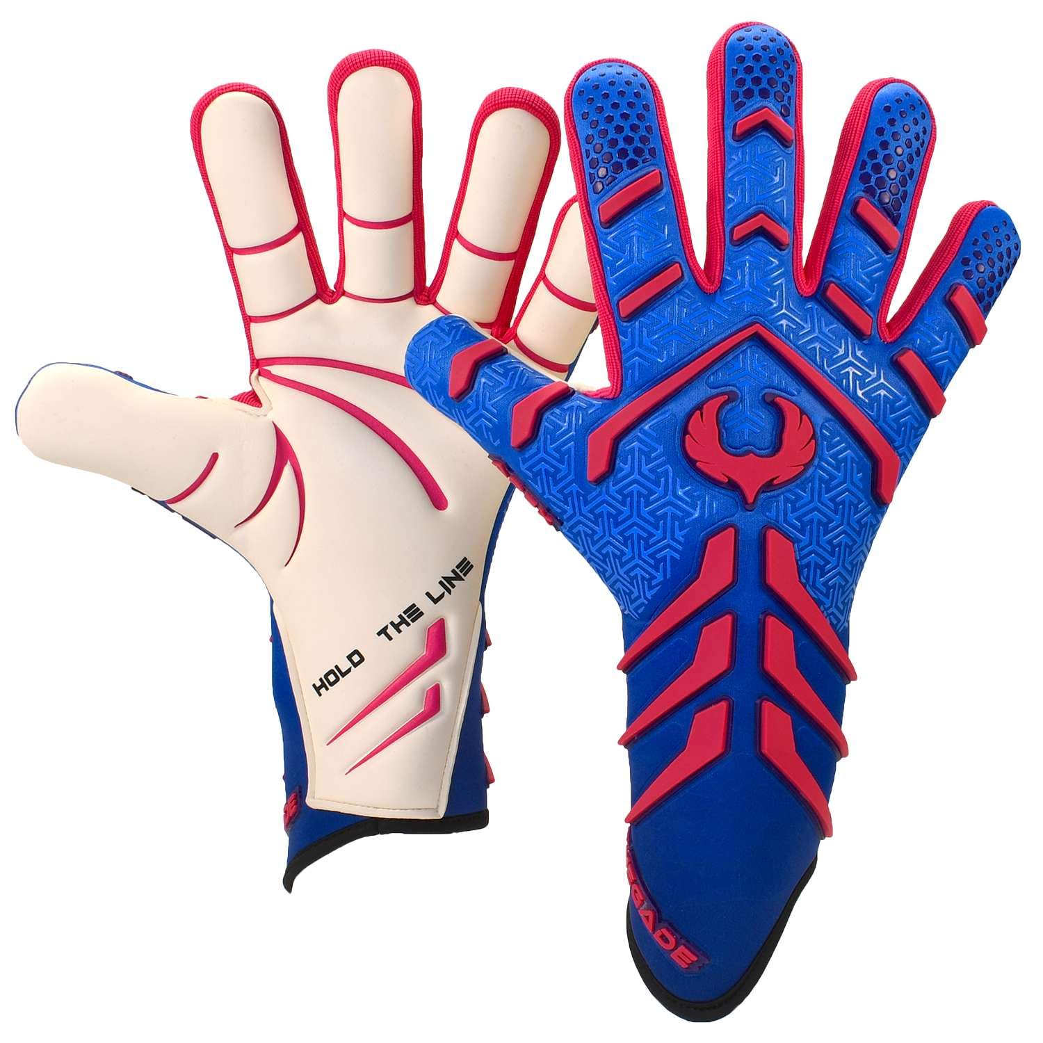 Renegade GK Apex Afterburn Professional Strapless Goalie Gloves | 4mm EXT Contact Grip | Blue & Pink Soccer Goalkeeper Gloves (Size 9, Youth-Adult, Evo Neg. Cut, Level 5.5)