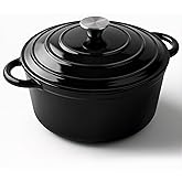 Miereirl 6 Quart Enameled Dutch Oven Pot with Lid, Cast Iron Dutch Oven with Dual Handles for Bread Baking, Cooking, Non-stick Enamel Coated Cookware (Black)