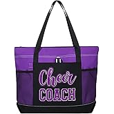 Aileam Cheer Coach Tote Bag for Cheerleaders Cheerleading Coach Gift Large Canvas Cheer Bag with Zipper Reusable Shopping Bag for Cheerleader Cheer Stuff Organizer for Girls Coaches