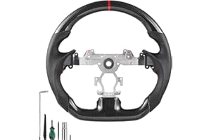 VEVOR Steering Wheel for 2007-2013 Infiniti G37, Carbon Fiber Steering Wheel D-Shaped Flat-Bottom, Leather Grip with Non-Slip