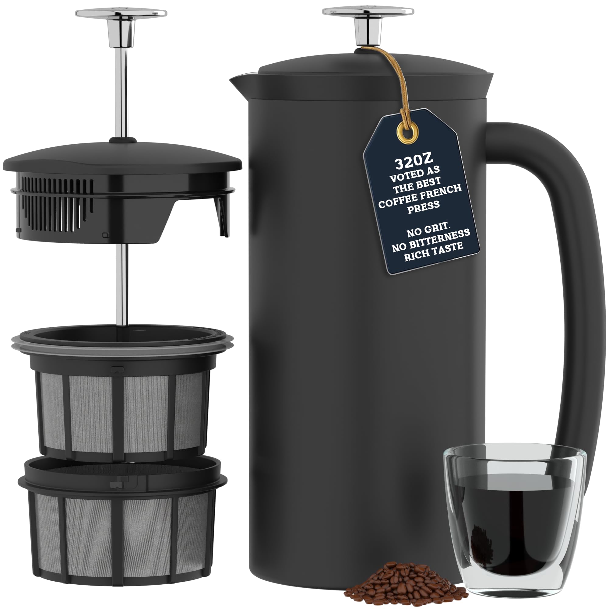 ESPRO P7 Stainless Steel Cafetiere – Patented Double Walled Micro-Filter Insulated French Press Coffee Maker, Grit-Free Brew - Heat Resistant BPA Free Coffee Maker - Matte Black (530ML)