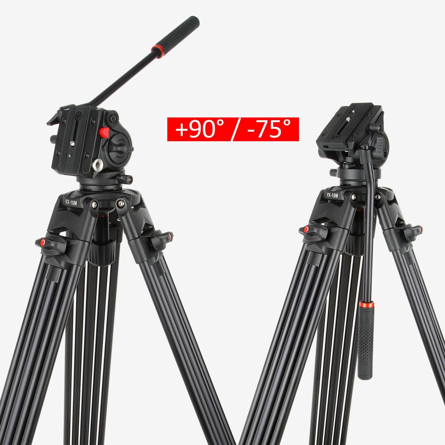 VILTROX VX-18M Professional Aluminum alloy Heavy Duty Video Camera Camcorder Panorama Tripod with Fluid Drag Head for DSLR Video Recorder,188cm/74" inch - Image 3