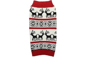 LANYARCO Ugly Vintage Knit Xmas Reindeer Holiday Festive Dog Sweater for Small Dogs, Small (S) Back Length 12"