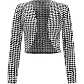 WDIRARA Women's Plus Size Houndstooth Print Open Front Long Sleeve Cropped Jackets