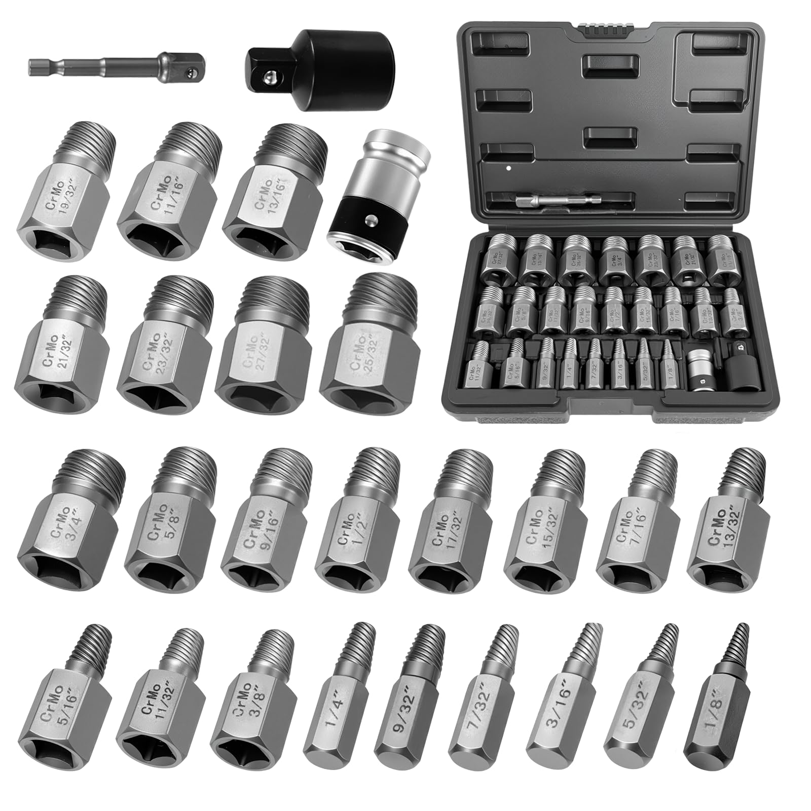 Photo 1 of **PARTIAL SET** Feikenee Screw Extractor Set, Upgrade Bolt Extractor Kit, Easy Out Screw Extractor Set, CR-MO Steel Heavy Duty Hex Head Multi-Spline for Damaged Bolts, Screws and Studs