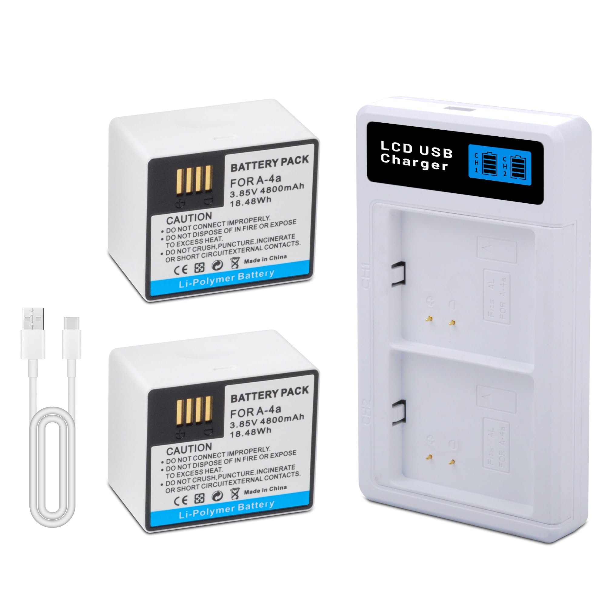 Photo 1 of 2 Pack A-4a Battery Compatible for Arlo Pro 5S 2K/Pro 4, 3 Arlo Ultra, Ultra 2, VMA5400 VMC4040P VMA5400 VMC4350P VMC4050P VMS4240P, Camera Battery 3.85V 4800mAh/18.48Wh with LCD Dual Charger