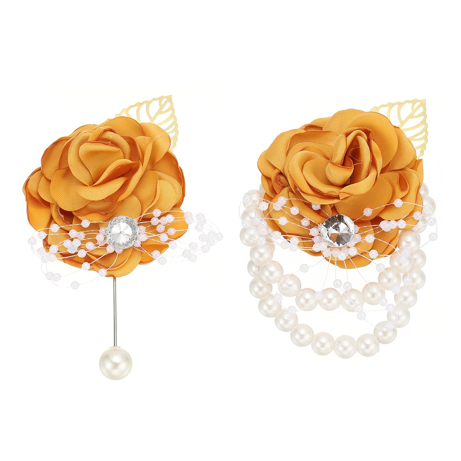 PATIKIL Rose Bridesmaid Wrist Flower Corsage, Artificial Rose Flower Wrist Corsage Boutonnieres Bride Wrist Corsage for Wedding Party Ceremony, Yellow