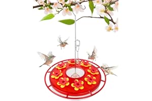 AZONANOR Hummingbird Feeder for Outdoors Hanging, 8 Feeding Ports with Drop Lock, Leak Proof Saucer Humming Bird Feeder with Ant Moat, Easy to Clean and Refill for Garden Yard Patio(16 Oz)