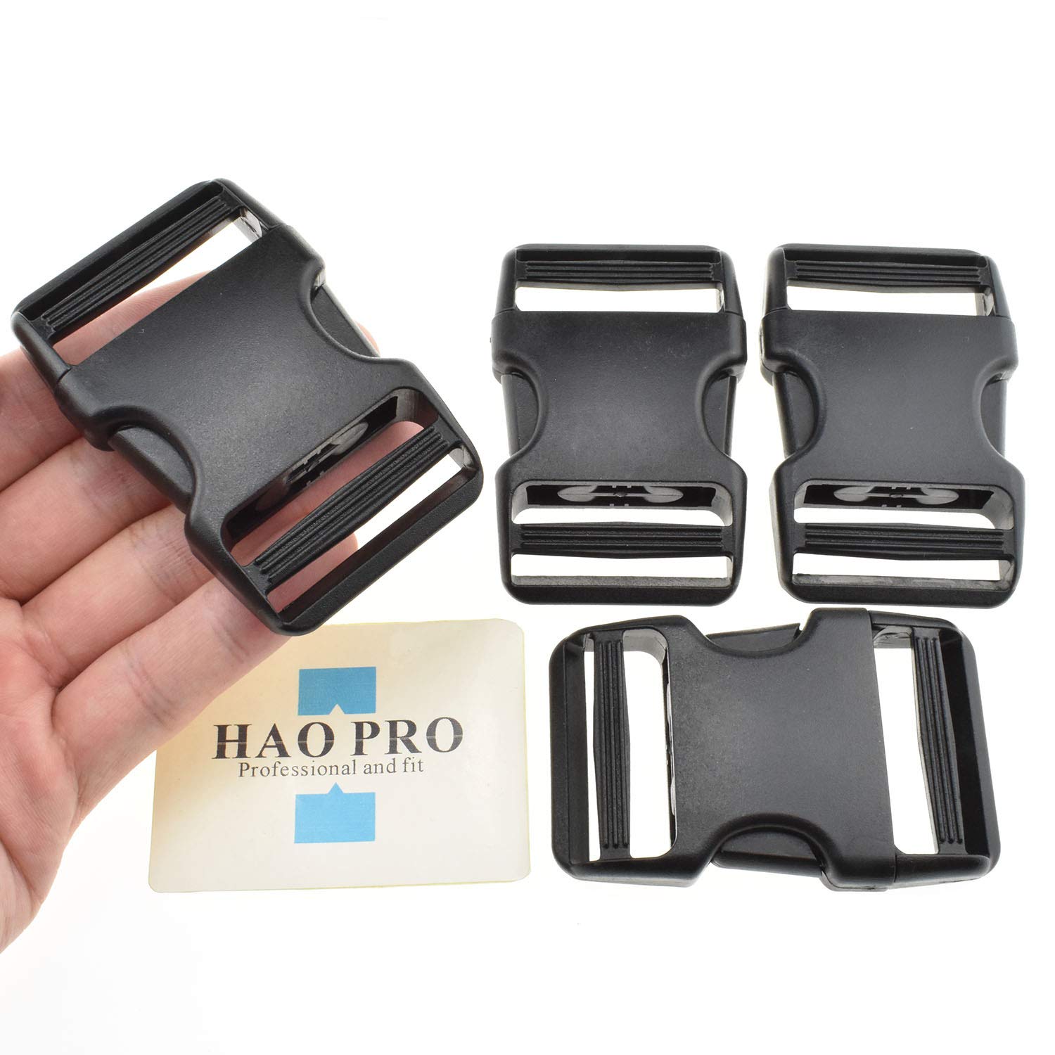 Photo 1 of HAO PRO Quick Side Release Buckles Clips Snaps Dual Adjustable No Sewing Heavy Duty Plastic 1.5" Wide 4 Pack Replacement for Nylon Strap Boat Cover Backpack Fanny Pack Nylon Webbing Belt Dog Collars