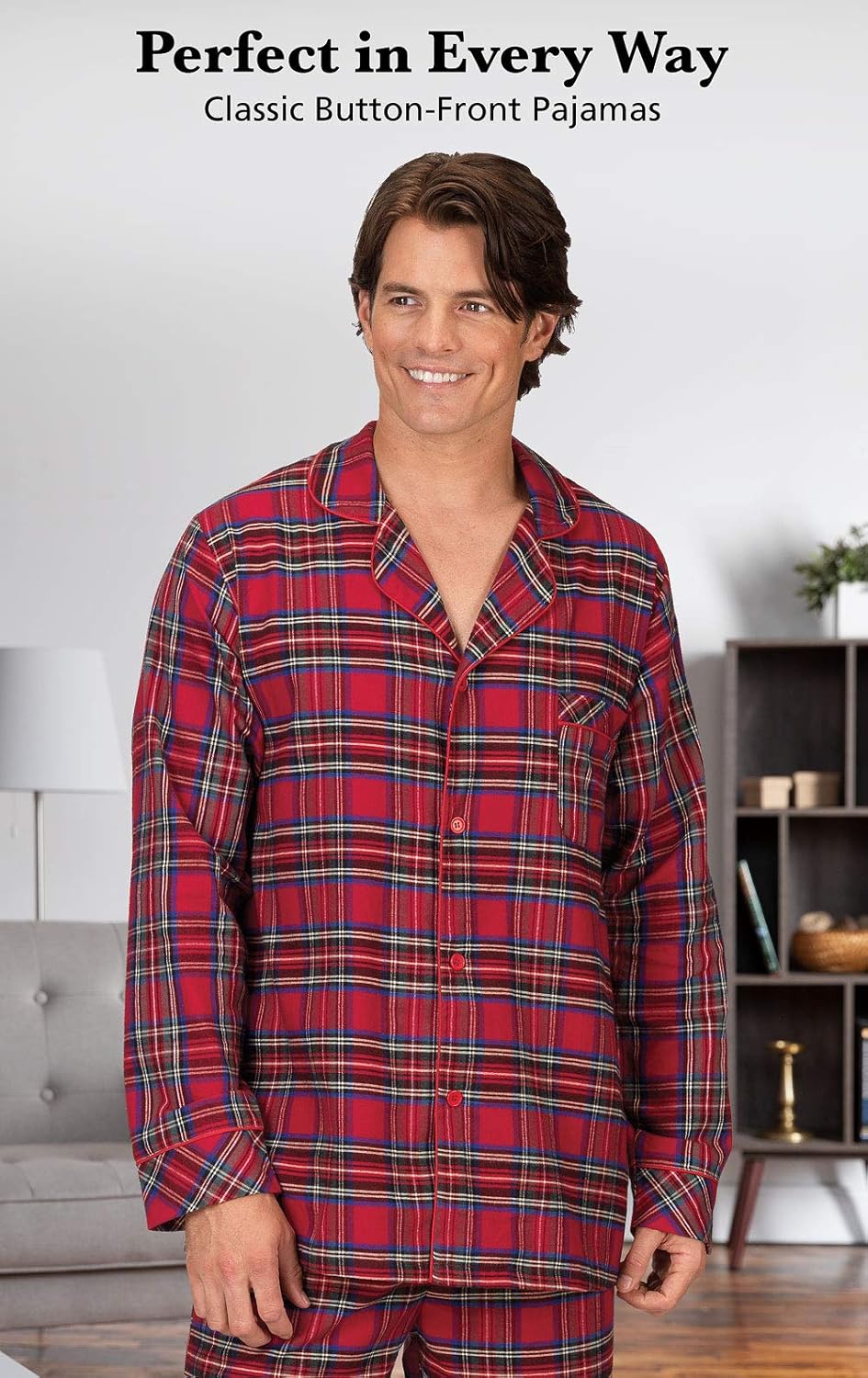 PajamaGram Mens Flannel Pajamas Sets - Cotton Pajamas for Men, Button Top at  Men’s Clothing store