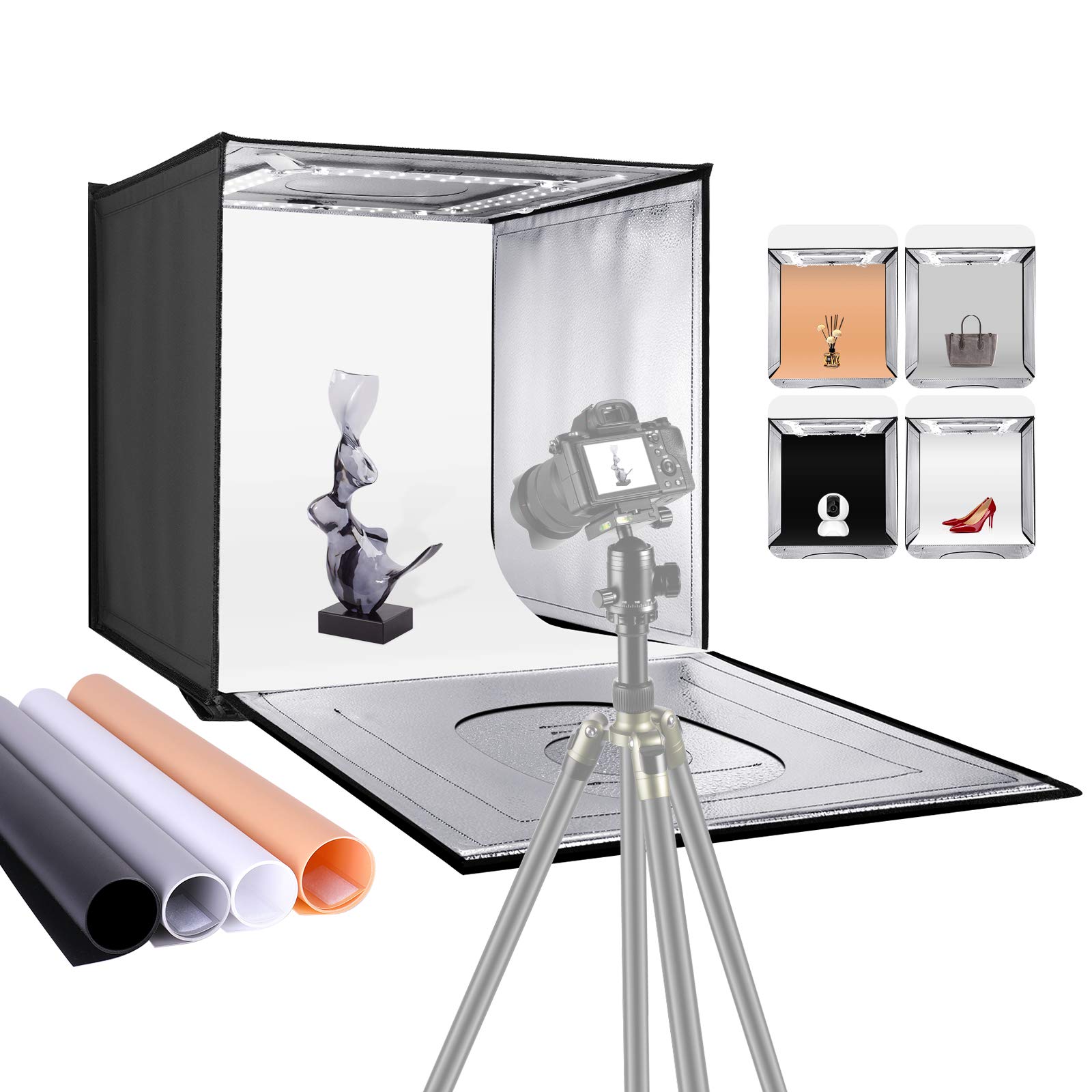 Neewer Photo Studio Light Box 20 inches/50cm Shooting Light Tent Adjustable Brightness Foldable Portable Professional Booth Table Top Photography Lighting Kit 120 LED Lights 4 Colors Backdrops