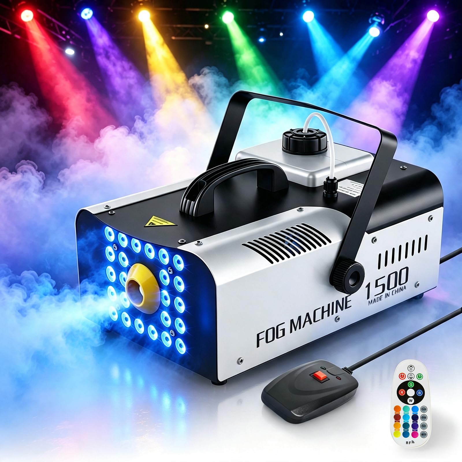 chunnwin Fog Machine 1500W Halloween Smoke Machine Indoor/Ourdoor | 24 LED Lights 2L Tank and Remote Controls for Party Stage
