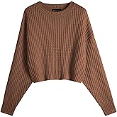 Ckikiou Spring Fall Crew Neck Batwing Cropped Sweater for Women Lightweight Soft Knitted Semi Short Pullover Jumper