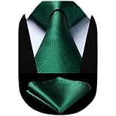 HISDERN Mens Ties Solid Color Tie and Pocket Square Set Classic Woven Formal Neckties & Handkerchief Wedding Party