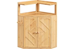 HOOBRO Bamboo Bread Box, Corner Bread Box for Kitchen Countertop, Large Capacity 2-Tier Bread Container, Bread Storage Contai