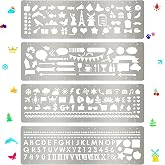 Chinco 4 Pieces Stencils Metal Journal Template 7.1 x 2.3 Inch Bookmark Ruler School Supplies Stainless Steel Stencils Set for DIY, Engraving, Painting, Scrapbooking(Geometry Style)