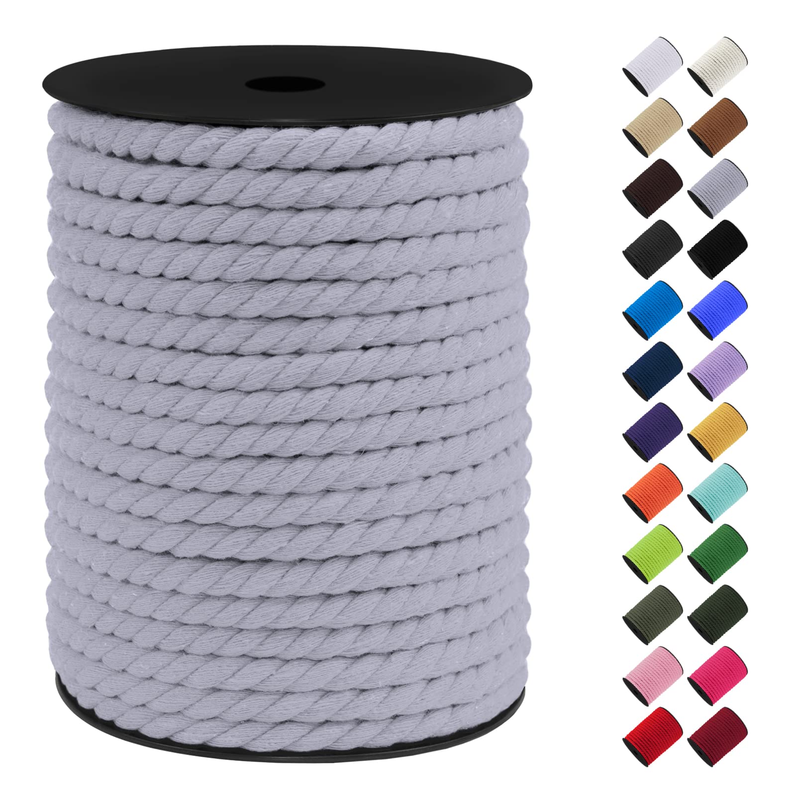 LEREATI 8mm Macrame Cord, 131 Feet Thick Macrame Rope Yarn Natural Cotton Cord Macrame String, Soft Craft Rope for Wall Hanging, Plant Hangers, Garden, DIY Crafting Decoration (Light Gray)