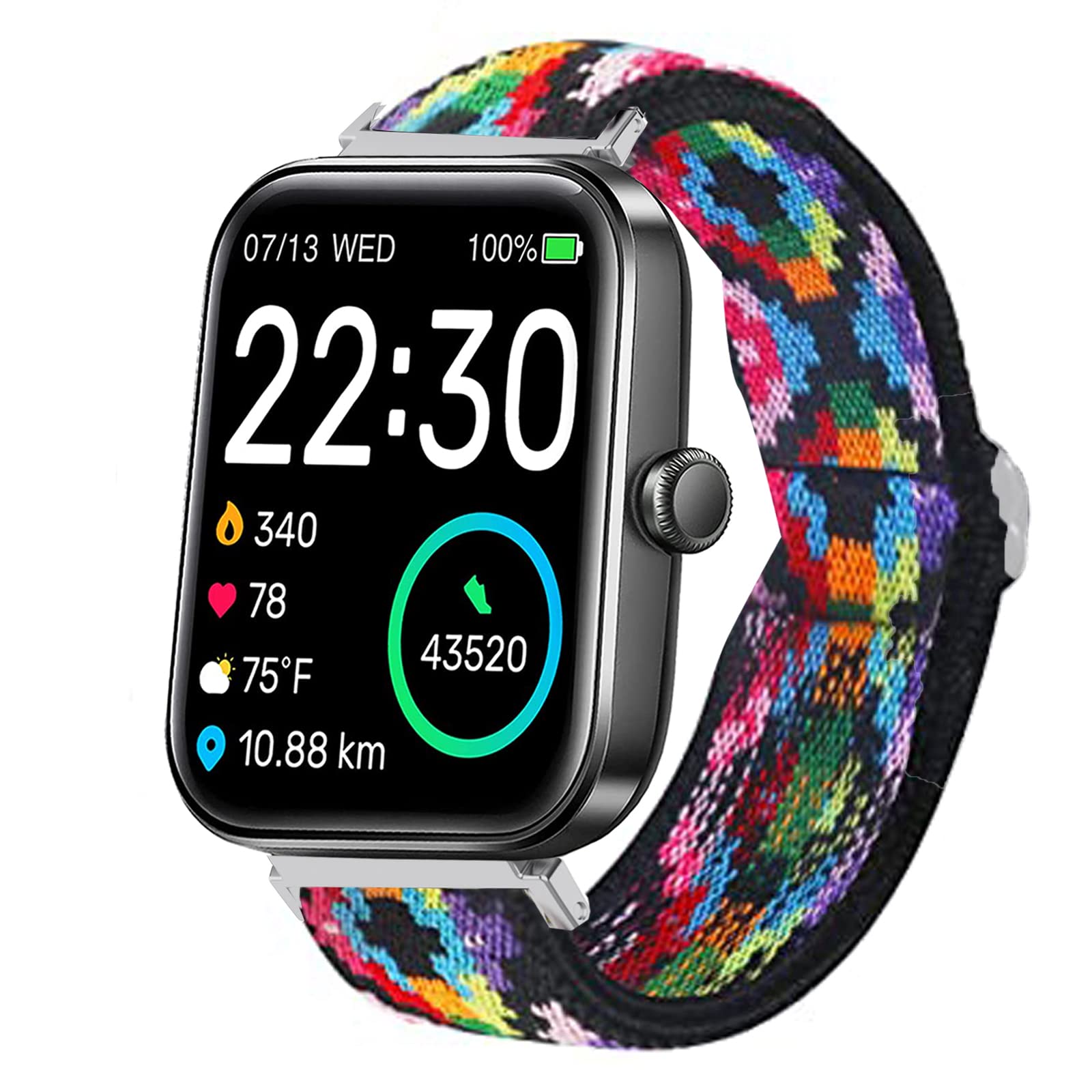 Stretch Elastics Nylon Adjustable Replacement Strap Accessories Compatible for SKG V7 Watch/TOZO S2 44mm Watch/Boean Watch/GGZZ 1.69"/Dirrelo Smart Watches ID207/Fitpolo FVYAO Veryfit 1.69 smartwatch
