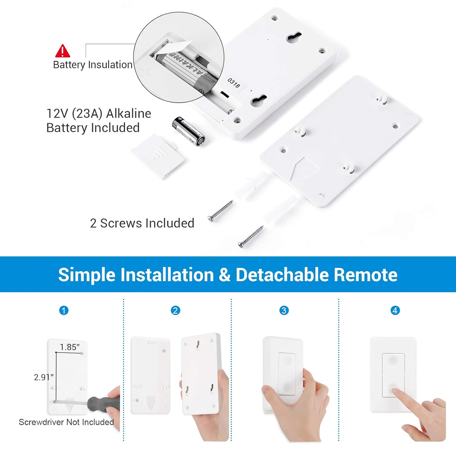 DEWENWILS Remote Control Outlet Wireless Wall Mounted Light Switch, Electrical Plug in On Off Power Switch for Lamp, No Wiring, Expandable, 100 Feet RF Range, ETL Listed: Industrial & Scientific