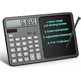 Desk Calculator with 7" LCD Writing Tablet, Stable Foldable Kickstand with Ergonomic 15&deg; Viewing Angle, 12-Digit Large Display, Solar &amp; Battery Dual Power, 2-in-1 Notepad Calculator -Black