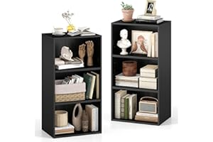 Tangkula 3-Cube Bookcase, Floor Standing Open Bookshelf w/7-Position Adjustable Shelf, Anti-Toppling Kits, 3-Tier Cubby Stora