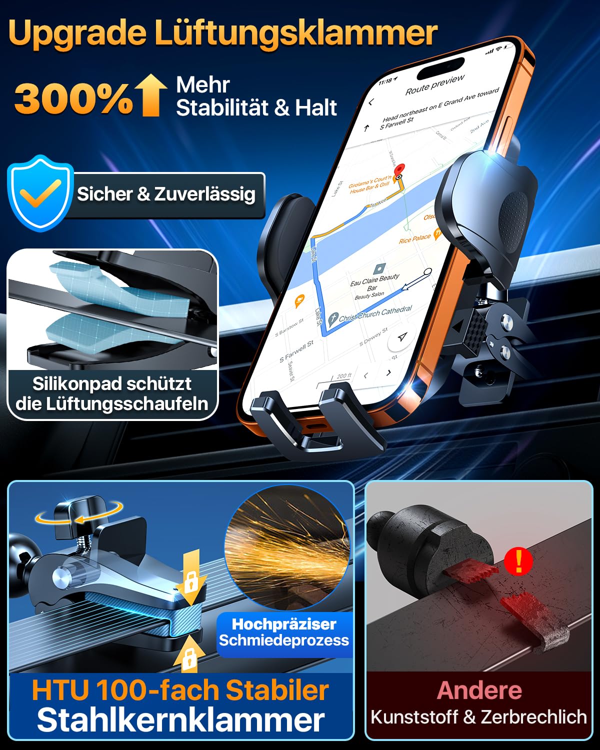 HTU 2026【Militär-Klasse】 Handyhalterung Auto【Stärkste Saugnapf & Lüftung】 Handy Halterung Auto 360° Drehbar Handyhalter Auto auf Armaturenbrett Scheibe für iPhone 17 Pro Max Samsung S25, Schwarz 8