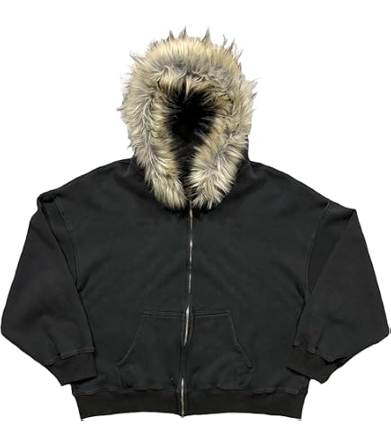Amazon.com: RICHTRUE Therian Fur Hood Jacket Y2k Goth Zip Up