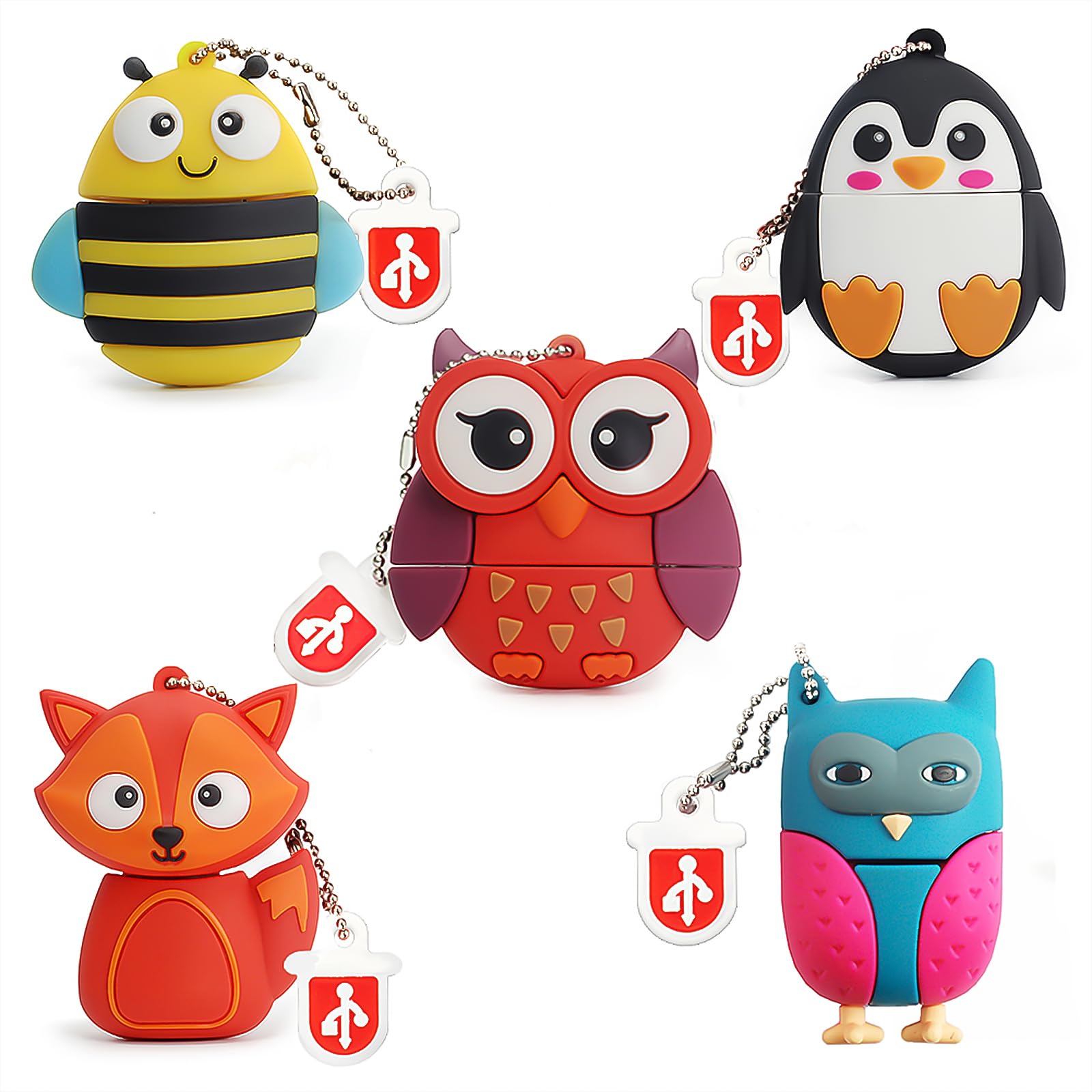 leizhan 16GB USB Flash Drive 2.0 Silicone Cute Little Animals Novelty Memory Stick Children Valentine's Day Gift External Pendrives Fox Bee Owl Penguin Flash Disk
