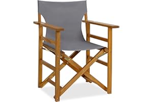 VICTORY RELAX Wooden Director Chair| Acacia Wood|for IndoorOutdoor Camping Patio Garden|Grey Canvas