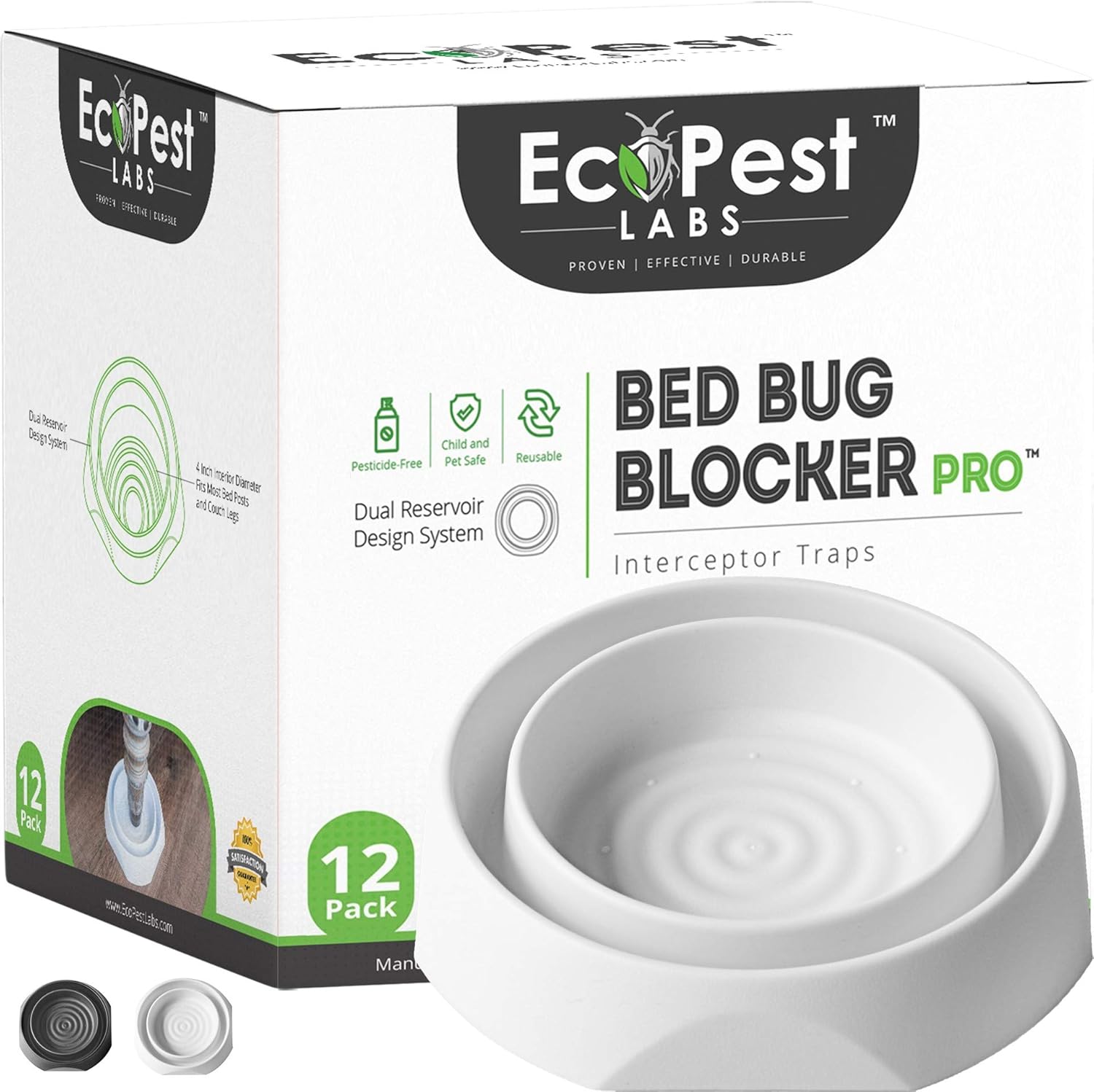 Bed Bug Interceptors 12 Pack Bed Bug Blocker (Pro) Interceptor Traps (White) Eco Friendly