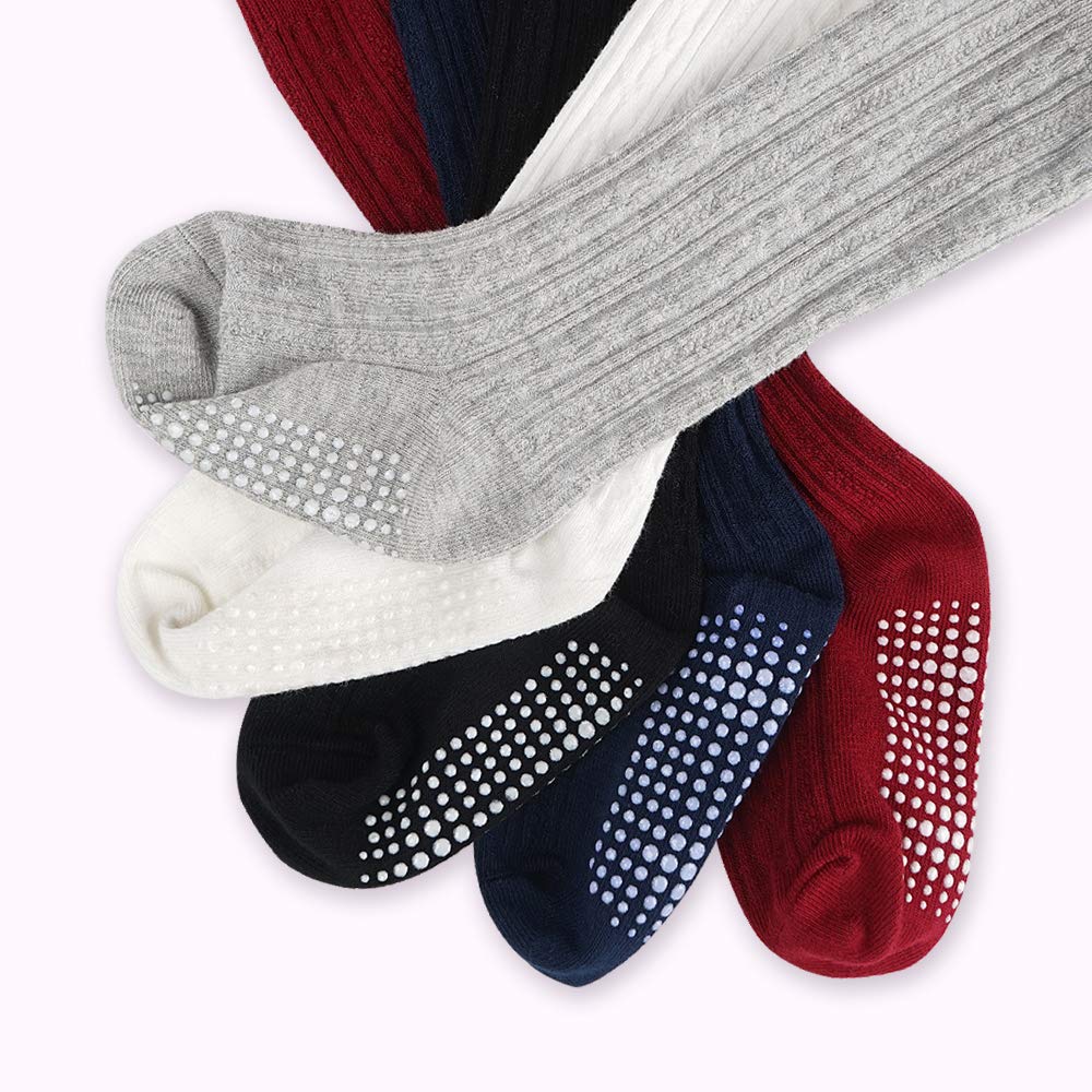 CozyWay Baby Knee High Socks Non Slip Unisex 3/5 Pack Toddlers Anti-Skid Long Stockings Boys Girls School Uniform Leggings (Assorted 5 Pack, M (1-2T))