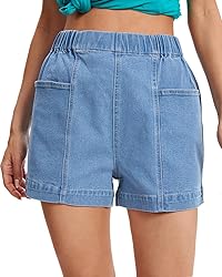 Fuinloth Women's Denim Shorts, Elastic Wasit Mid