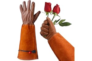 GLOSAV Gardening Gloves, Professional Puncture Proof Gloves for Rose Pruning & Cactus Trimming, Long Leather Garden Gloves Gifts for Women & Men- Full Grain Pigskin (Thorn Proof) (Large, Brown)