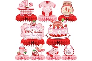 Refavor Strawberry Baby Shower Decorations - 9PCS Berry Sweet Baby Shower Decorations Supplies A Berry Sweet Baby Is on the Way Decor Strawberry Honeycomb Centerpieces Baby Shower Party Table Decor