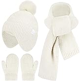 Toddler Kids Winter Hats Mittens Gloves Scarf Warm Ear Flaps Baby Beanie for 0-6 12 Months 1 2 3 4 Year Old Girls Boys Gifts