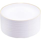 Festiva 50Pcs Gold Plastic Plates - 9 Inch White Plastic Plates with Gold Rim - Disposable Dinner Plates - include 50 salad&pasta Plate Perfect for Party&Wedding&Thanksgiving &Christmas