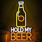 Hold My Beer Neon Sign for Wall Decor, Dimmable LED Neon Light, USB Powered LED Sign for Man Cave, Home Bar, Party, Club, Bedroom Decor, Unique Gift for Beer Lovers (16.5"x9")