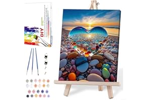 MIRCVSH Love Stone Paint by Numbers for Adults with Framed Canvas-with Wooden Easel,Paint by Number on Canvas,DIY Acrylic Oil Painting Kits with Brushes Nice Gift Box for Home Wall Decor(12x16 Inch)