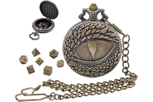 PH PandaHall DND Dice Set, Eyes Watch Case 7pcs Mini Metal Dice with Pocket Watch Chain for Dungeons and Dragons, Role Playin