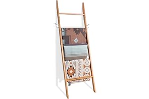 FUIN 6ft Blanket Ladder, Wood Towel Ladder, Rustic Decorative Ladder for Blankets, Farmhouse Wooden Quilt Rack for Living Roo