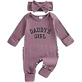 FYBITBO Newborn Baby Girl Fall Winter Outfits Daddys Girls Onesie Romper Long Sleeve Knit Jumpsuit Infant Coming Home Outfit