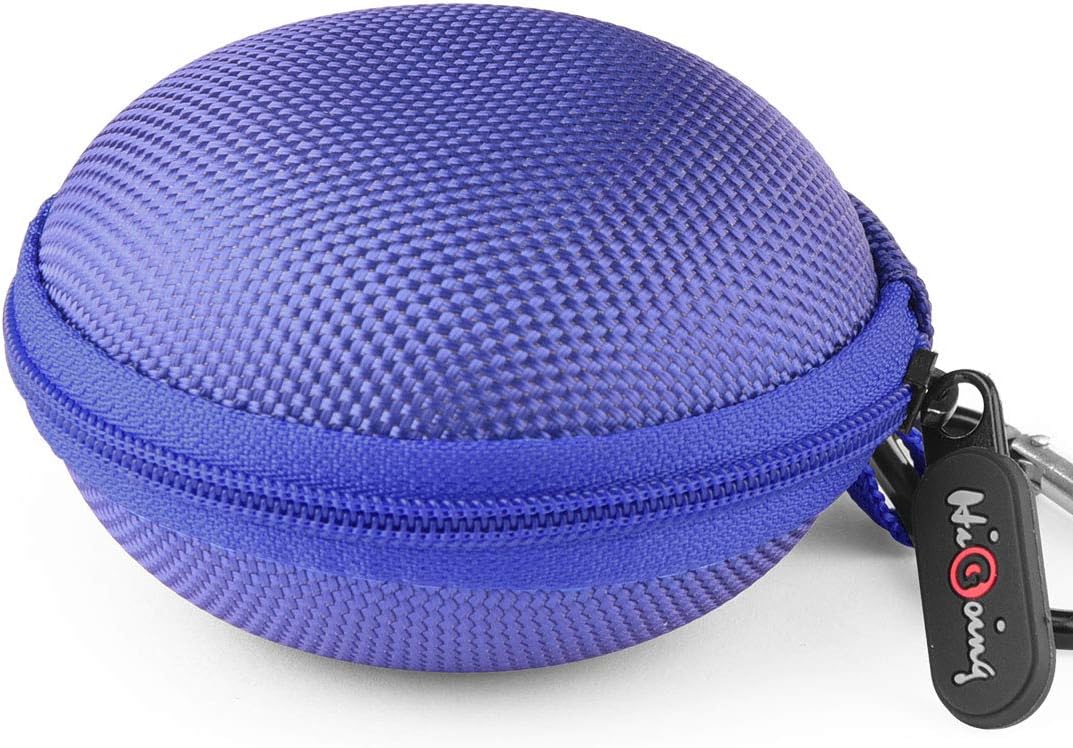 Earbud Case, HiGoing Mini Earphone Case EVA Hard Protective Carrying Earbuds Case Travel Portable Storage Bag for Earphones & Mini Items (Small Round case with Carabiner，Purple)