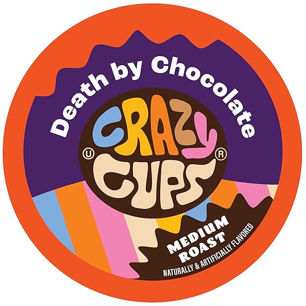 CRAZY CUPS FLAVORED COFFEE FOR KEURIG K-CUP MACHINES, DEATH BY CHOCOLATE, HOT OR ICED COFFEE, 22 SINGLE SERVE, RECYCLABLE PODS