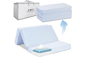 DIBAKO Pack and Play Mattress, 38x26 Dual Sided Memory Foam Trifold Pack N Play Mattresses for Baby and Toddler, Portable Travel Crib Mattress with Soft Removable Cover