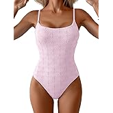 Aidonger Women's Classic Textured Floral One Piece Swimsuit Square Neck Tummy Control Bathing Suit with Adjustable Straps