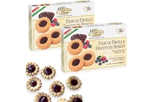 Fratelli Fiori di Frolla Frutti Di Bosco Jam Cookies - Italian Cookies Filled with Mixed Berry Jam - Healthy Cookies with Crumbly, Buttery Texture - Ideal for Breakfast, Brunch, & Gifting – 2 Pack