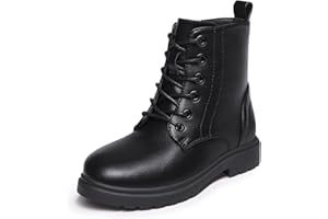 Athlefit Boys Girls Waterproof Combat Boots Lace Up Side Zipper Ankle Booties for Toddler/Little Kid/Big Kid